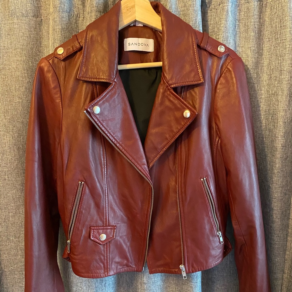 Sandova Burgundy Leather Moto Biker Jacket